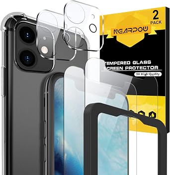 NEARPOW [2 Pack] Screen Protector with Cell Phone Cases for iPhone 11, [4 Pack] Tempered Glass Screen Protector for Apple iPhone 11 2019 with phone Cases for mobile phones, [Fit with Most Cases]