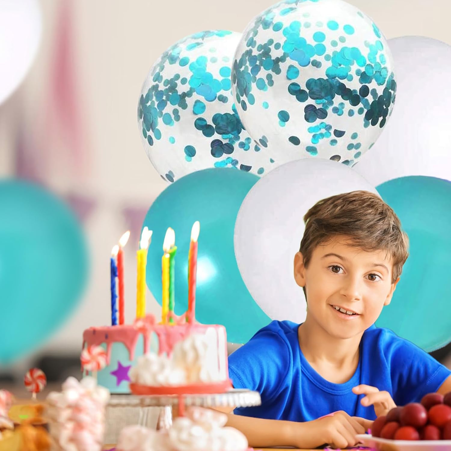 BRT Bearingshui Teal Blue Birthday Decorations, Happy Birthday Banner Decoration, Teal Blue Party Decorations for 1st 13th 16th 18th 21st 30th 40th 50th 60th 70th Birthday Party Supplies - Image 4