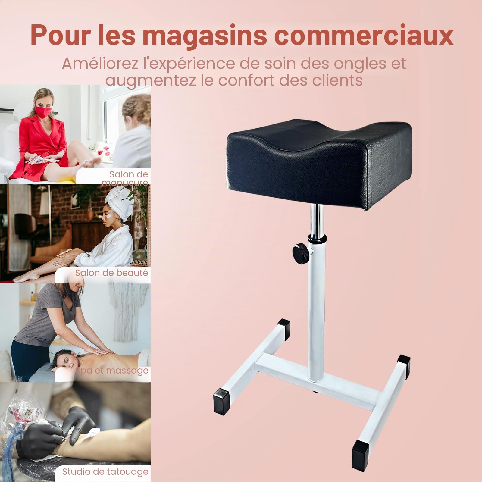 Tabouret de Pédicure et Manucure Réglable en Hauteur - Repose-Pieds pour Soin des Pieds, Massage Spa, Salon de Beauté - Noir