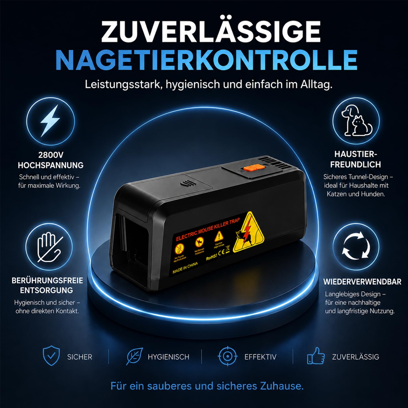Rattenfalle Elektrisch 2800V, Elektrische Mausefalle mit Großem Einlass, Wiederverwendbar, Hygienisch, Für Haus, Keller, Garage