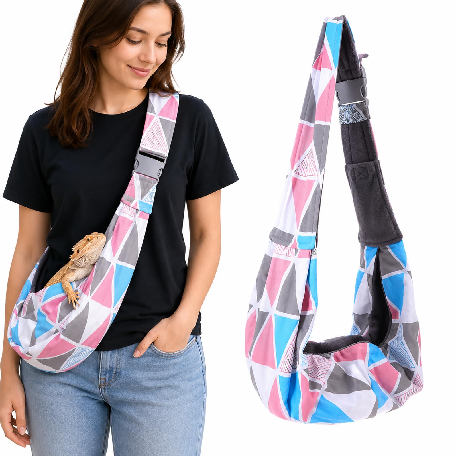 Balacoo Reptile Carrier Sling Adjustable Bearded Dragon Carrier Bag Pouch Holder for Travel Reptile Small Animals Pets Clothes Tank Accessories