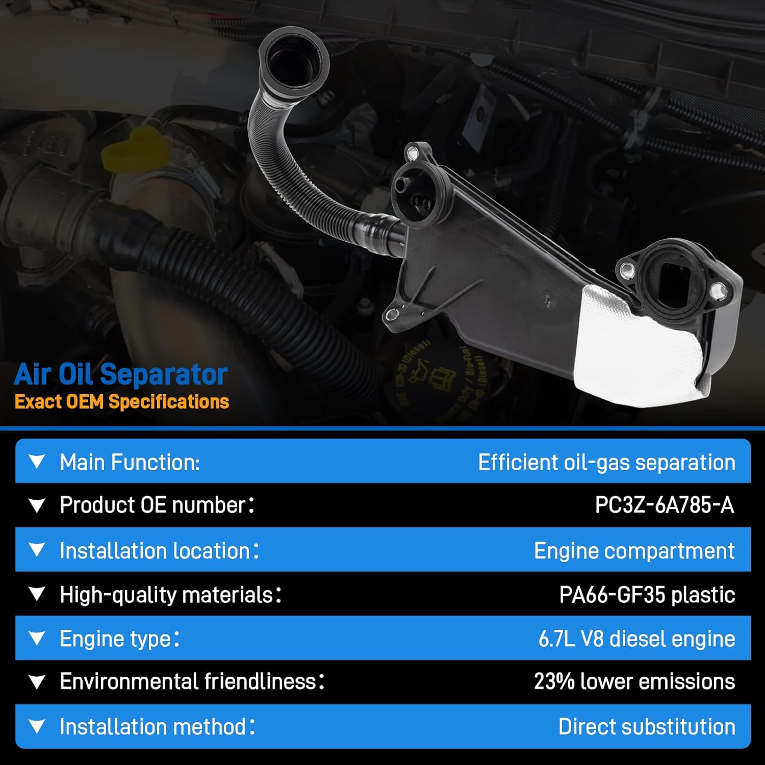 PC3Z6A785A Air Oil Separator Assembly Fit for 2023 2024 Ford F250 F350 Super Duty OR 2011+ 6.7L Powerstroke Diesel Replace# PC3Z-6A785-A PC3Q-6A785-AB