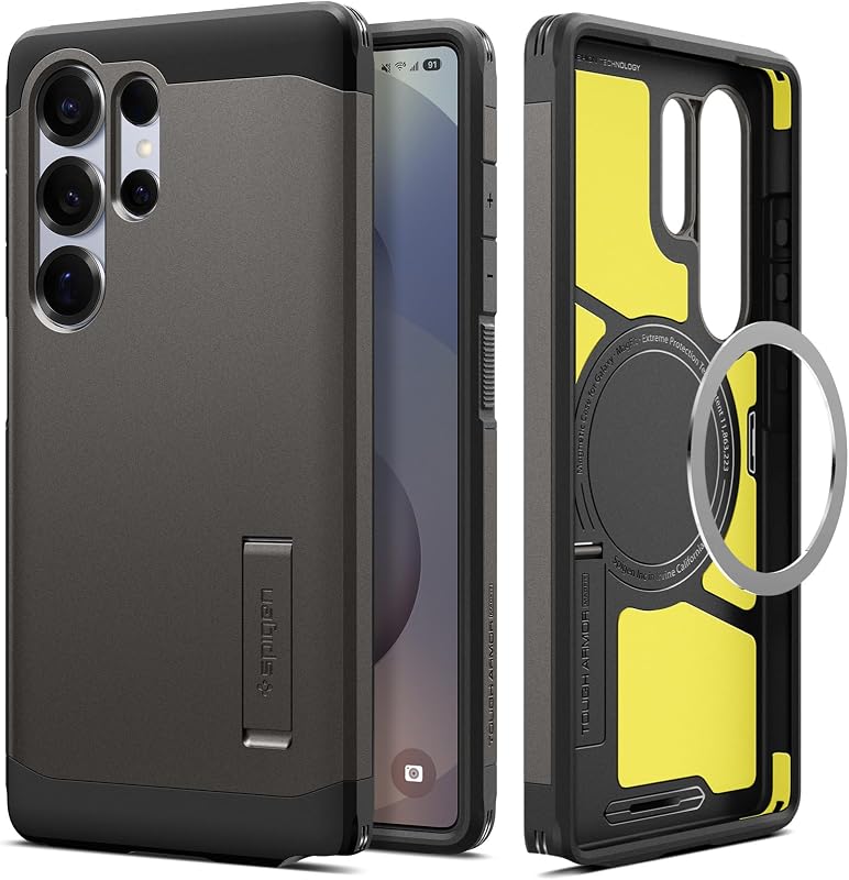 Spigen for Galaxy S25 Ultra Case, Tough Armor MagFit [Kickstand] [Compatible with MagSafe] [Military-Grade Protection] - Gunmetal | (Ai)