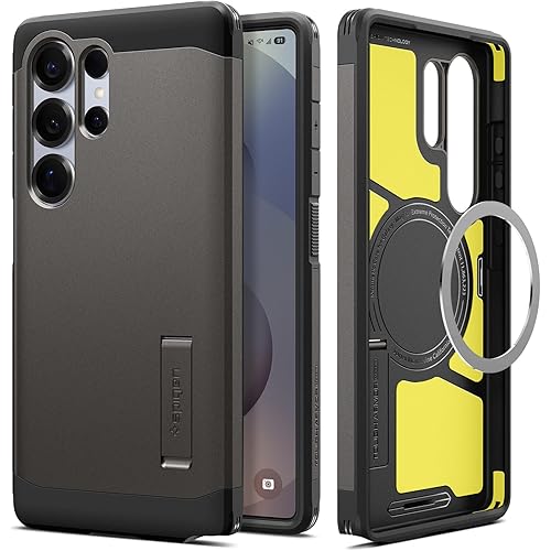 Spigen for Galaxy S25 Ultra Case, Tough Armor MagFit [Kickstand] [Compatible with MagSafe] [Military-Grade Protection] - Gunmetal | (Ai)