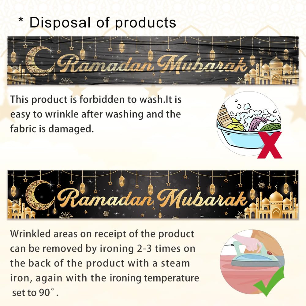 Ramadan Mubarak Decoration Banner, Eid Mubarak Banner for Home Ramadan Mubarak Decoration 2026 Indoor Outdoor,300 * 50cm-Gold& Black - Image 3