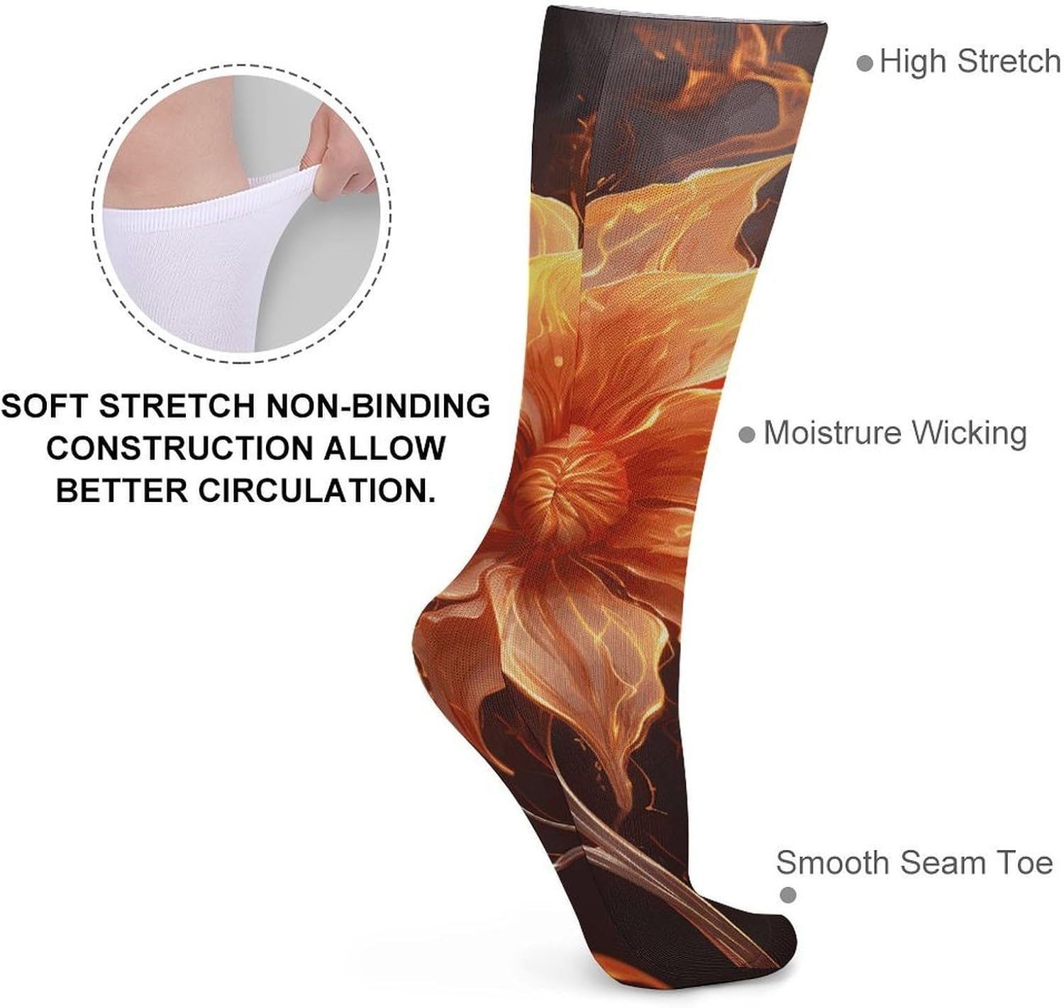 Flame Flower Socks Warm Thick Cozy Crew Hiking Boot Socks Casual Knee High Sock for Women Mom
