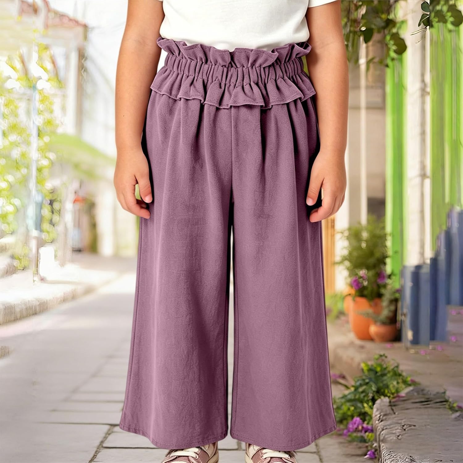 Girls Wide Straight Leg Sweatpants Elastic Waist Drawstring Loose Jogger Pants