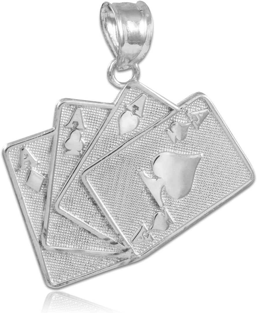 925 Sterling Silver Playing Cards Four of a Kind Charm Pendant Necklace