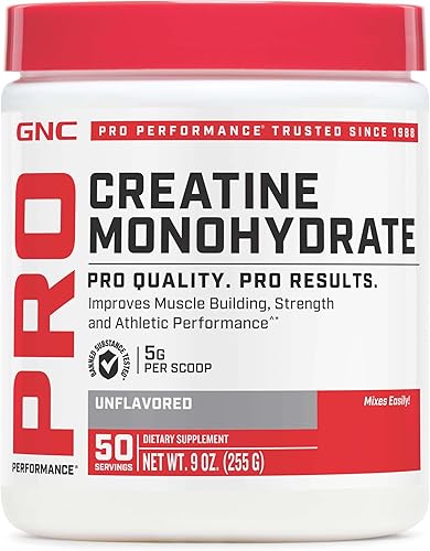 GNC Pro Performance - Monohidrato de creatina en polvo para mujeres y hombres, 0.18 oz de creatina por porción, construcción muscular, producción de