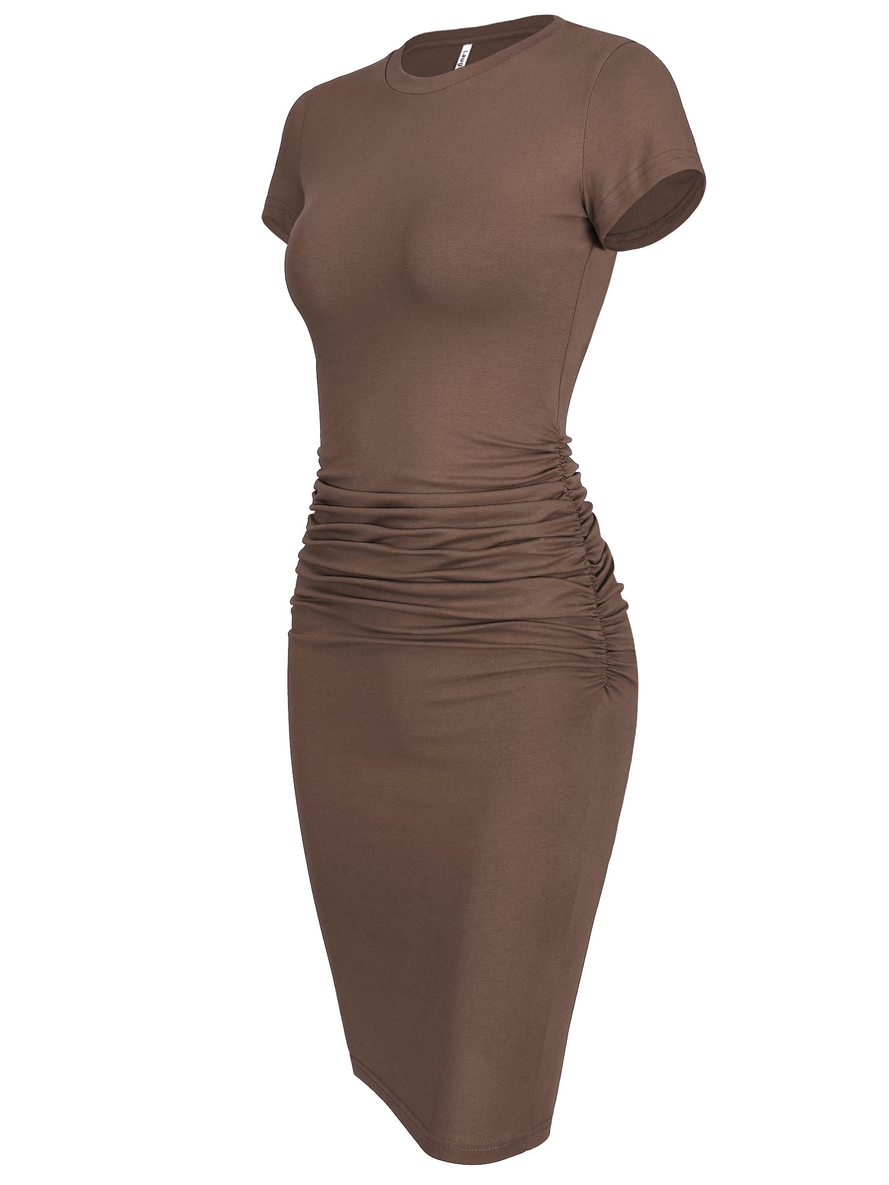 Laughido Women's Short Sleeve Ruched Bodycon Sundress Knee Length T Shirt Dresses 2025 Trendy Casual Outfits