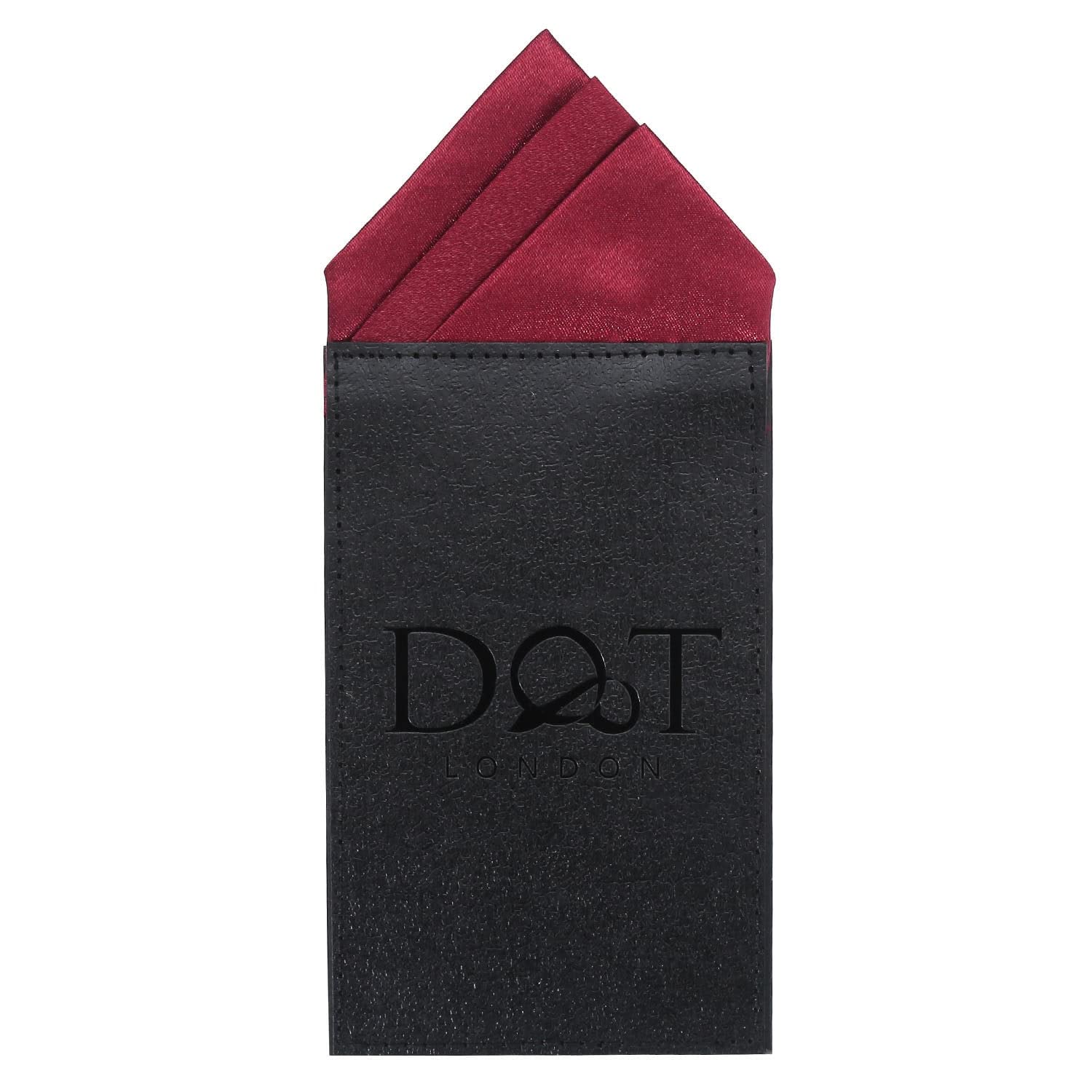 DQT Mens Plain Satin Pre-Folded One Peak Pocket Square Handkerchief - Burgundy