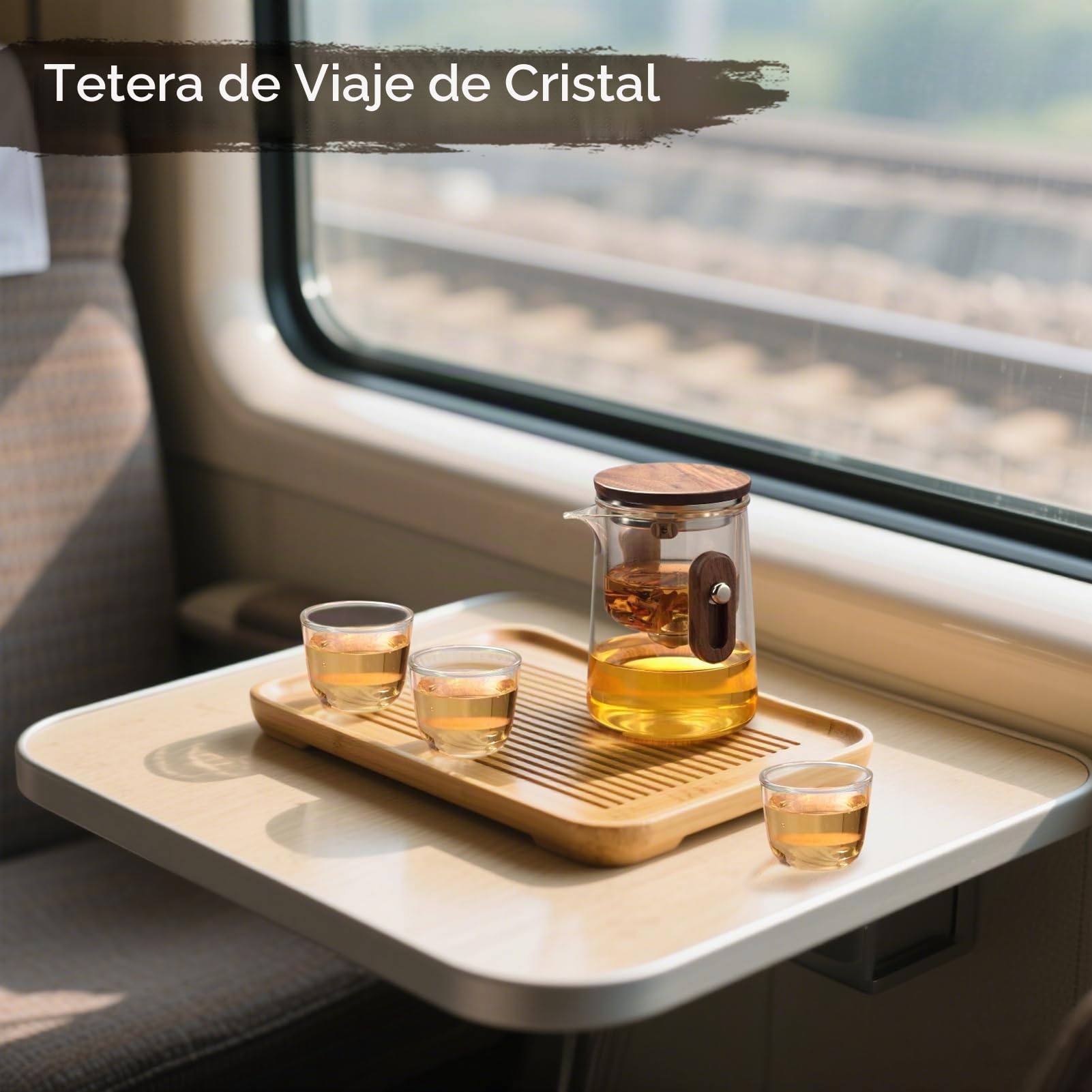 Enchanti - Tetera de viaje de vidrio encantado de brujería mágica con cepa extraíble, vidrio de borosilicato, separación de agua, control de prensa, con 3 tazas, bolsa de almacenamiento, 330 ml