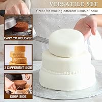 Vista 4 de E-far Juego de 3 moldes profundos para tartas (6 pulgadas, 8 pulgadas, 9½ pulgadas), de acero inoxidable, de capa redonda, moldes de metal