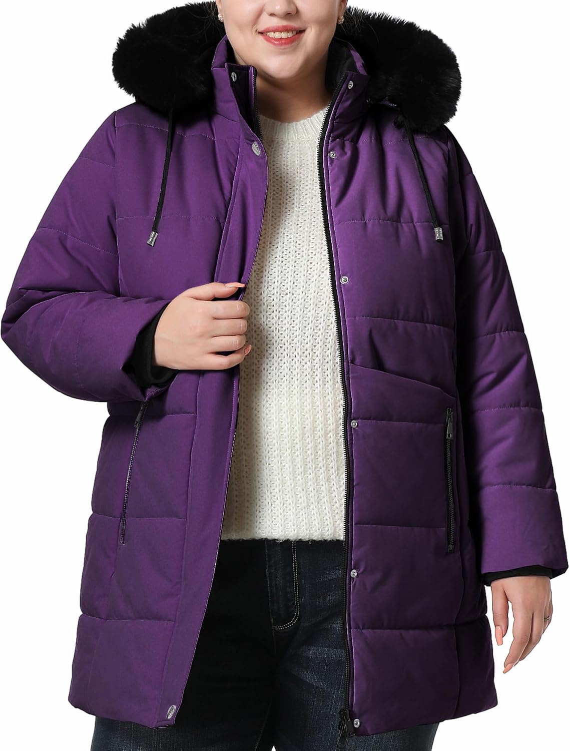 Women's Plus Size Winter Coat Waterproof warm Down Coat Detachable Hooded Parka Jacket - Image 2