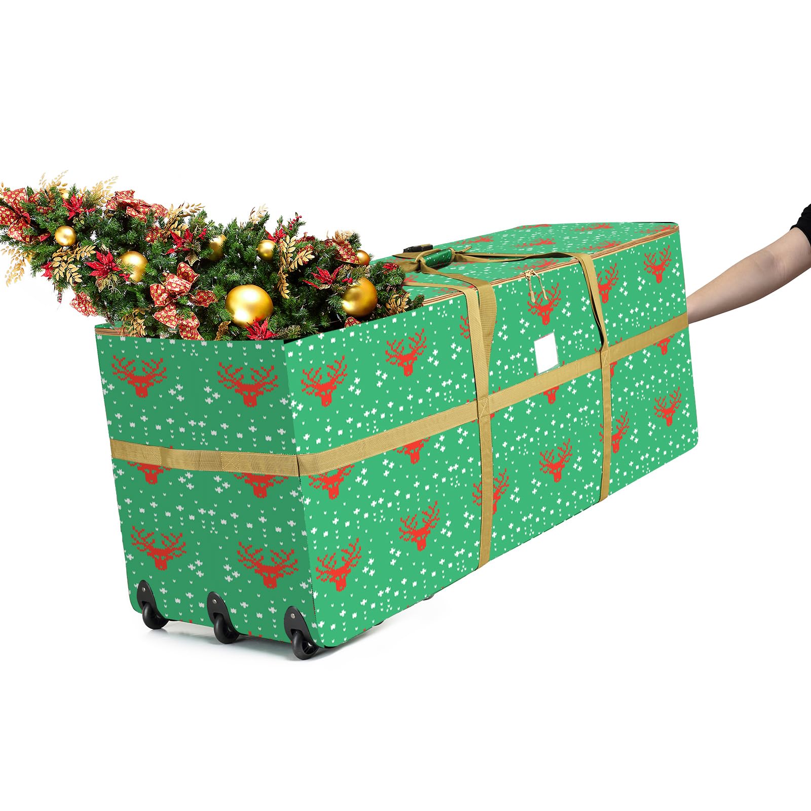 Rolling Christmas Tree Storage Bag,Large Rolling Fits Up to 9 Ft Christmas Tree Bag,24" H X 20" W X 60" L,Waterproof Oxford Fabric With Durable Zipper and Sturdy Handle 2 Pack(Green)