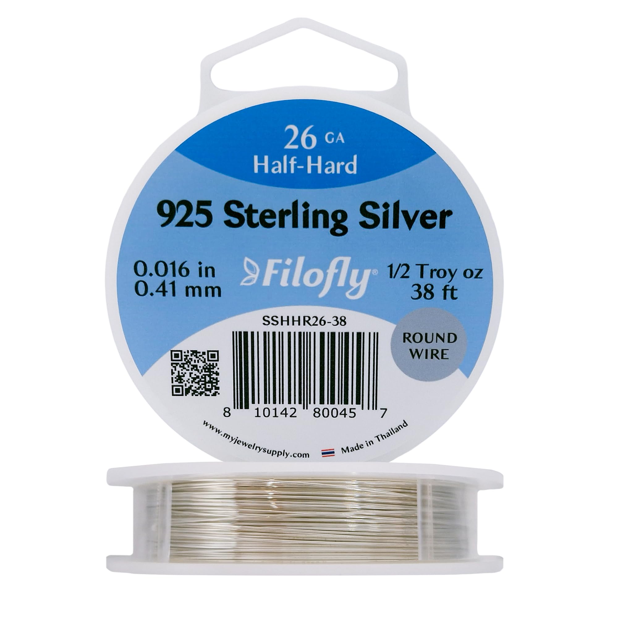 Filofly, 26 Gauge, 925 Sterling Silver Wire, Half Hard, Round, 1/2 Troy oz (38 FT)