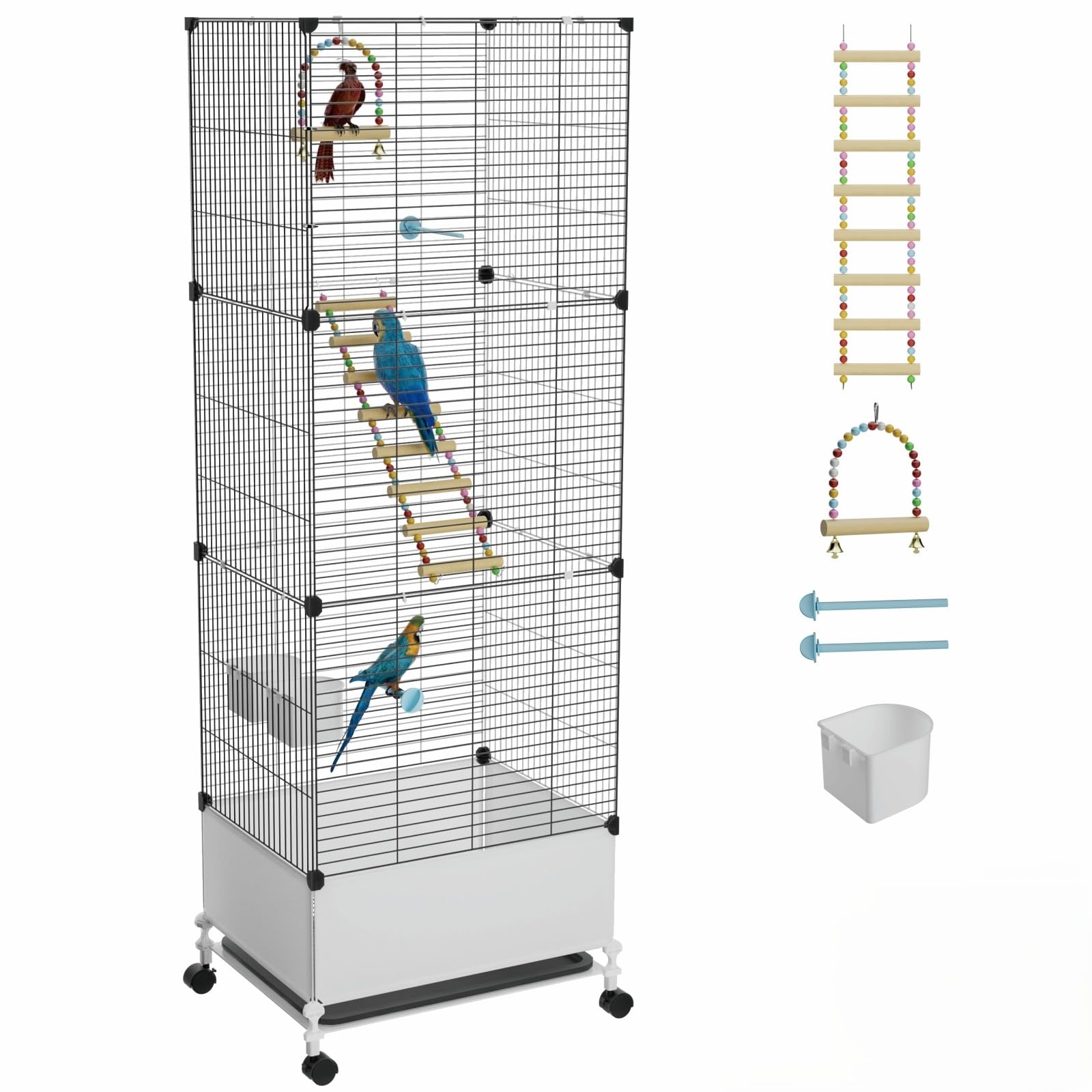 STILLCOVE Extra Large Bird Cage, Black Parakeet Cages with Rolling Stand & Wheels, Wide Birdcage for Parrots Cockatiels Conure Budgie Canary Finch
