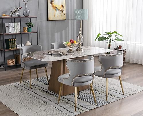 Miniatura 2 de CIMOTA Juego de 2 sillas de comedor de terciopelo tapizadas con patas doradas, cómodas sillas de cocina modernas con respaldo abiertosillas