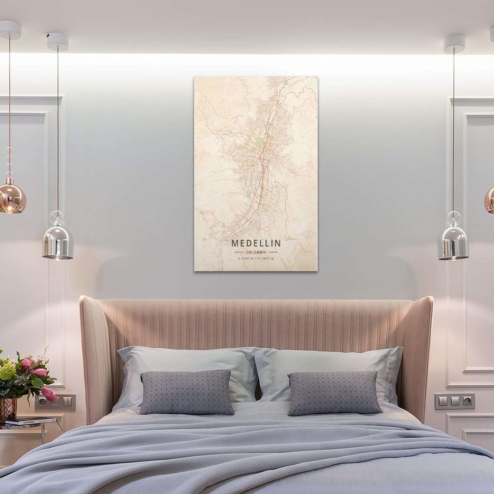 LZTEN Póster de mapa de Medellín Colombia con impresión vintage en lienzo, arte de pared, dormitorio, oficina, habitación, regalo, sin marco, 60 x 90 cm