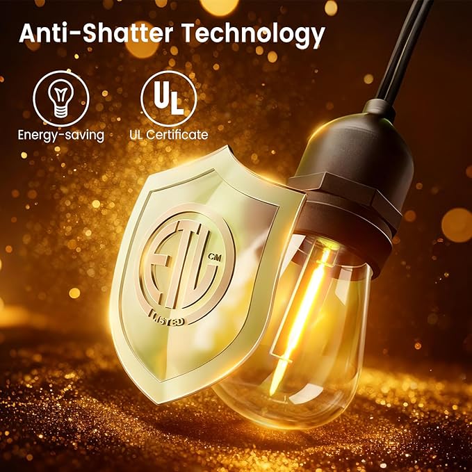 Lámparas de cadena LED 96ft con control remoto y atenuador, 48+4 bombillas IP65, luz cálida 2700K para exteriores miniatura 6