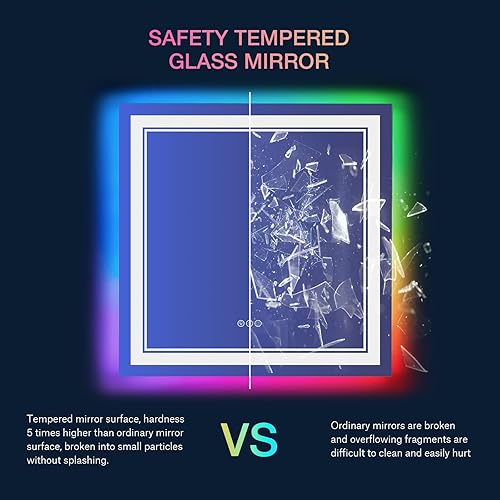 Miniatura 5 de Espejo de baño LED, 20 x 28 pulgadas, montaje en pared, antivaho y retroiluminación RGB, con iluminación frontal