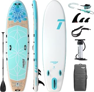 THURSO SURF Tranquility Yoga Inflatable Stand Up Paddle Board SUP 325 x 86 x 15 cm Two Layer Deluxe Package Includes Carbon Shaft Paddle/2+1 Quick Lock Fins/Leash/Pump/Backpack