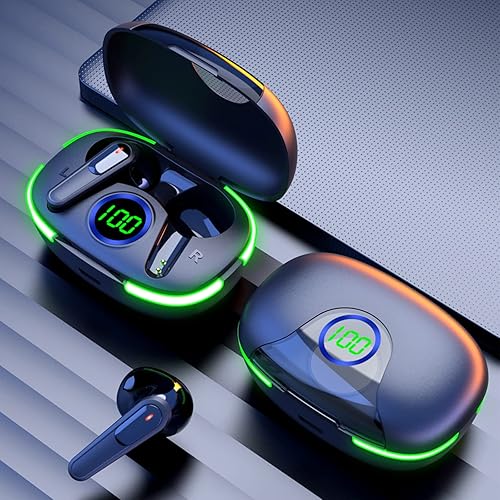 atinetok Auriculares inalámbricos Bluetooth 5.1 con pantalla digital LED Micrófono estéreo integrado reducción de ruido táctil auriculares