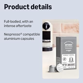 by Amazon Intenso Aluminium Coffee Pods Compatible with Nespresso, Dark Roast, 100 Count (5 Packs of 20) - Rainforest Alliance Certified