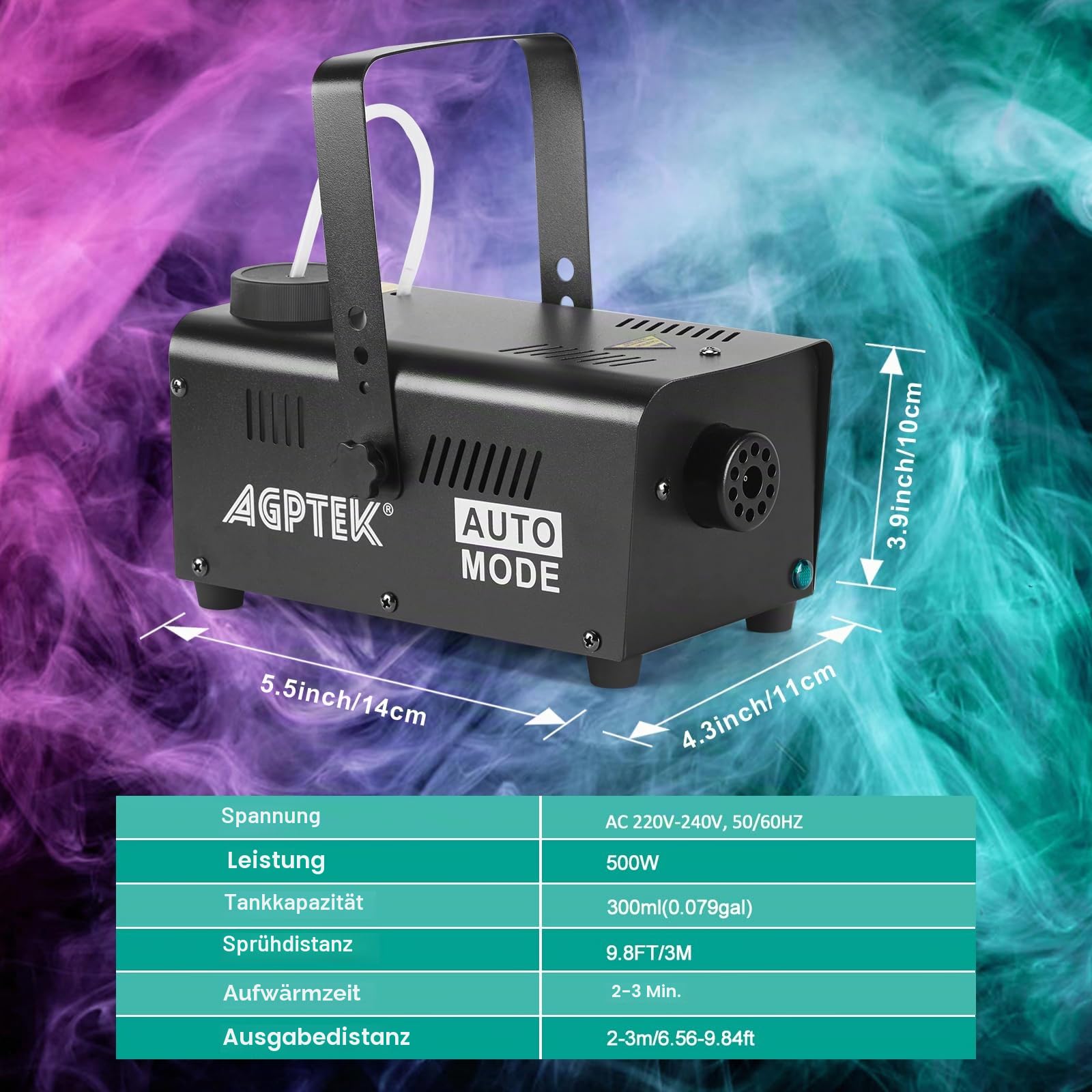 AGPTEK 500W Nebelmaschine, Nebelmaschine mit kabelgebundener Steuerung & automatischer Sprühfunktion, ideal für Halloween, Weihnachten, Hochzeit, Partys, DJ Performance & Bühnenshow