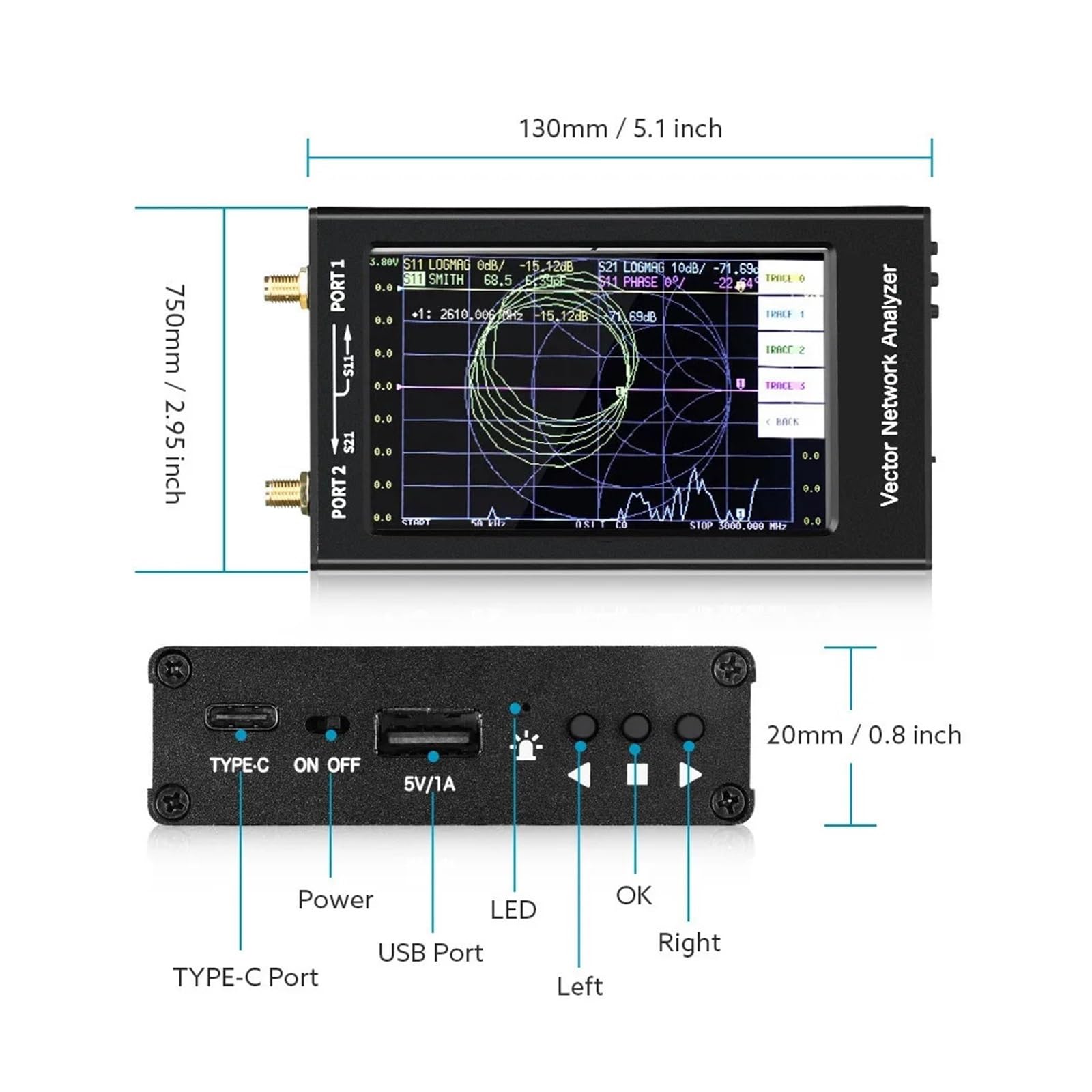 Analizador de red, Analizador De Red Vectorial 50 KHz-3 GHz, Pantalla 4,3"