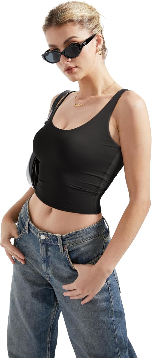 SUUKSESS Women Scoop Neck Tank Top Summer Sleeveless Going Out Double Lined Basic Tops - Image 2