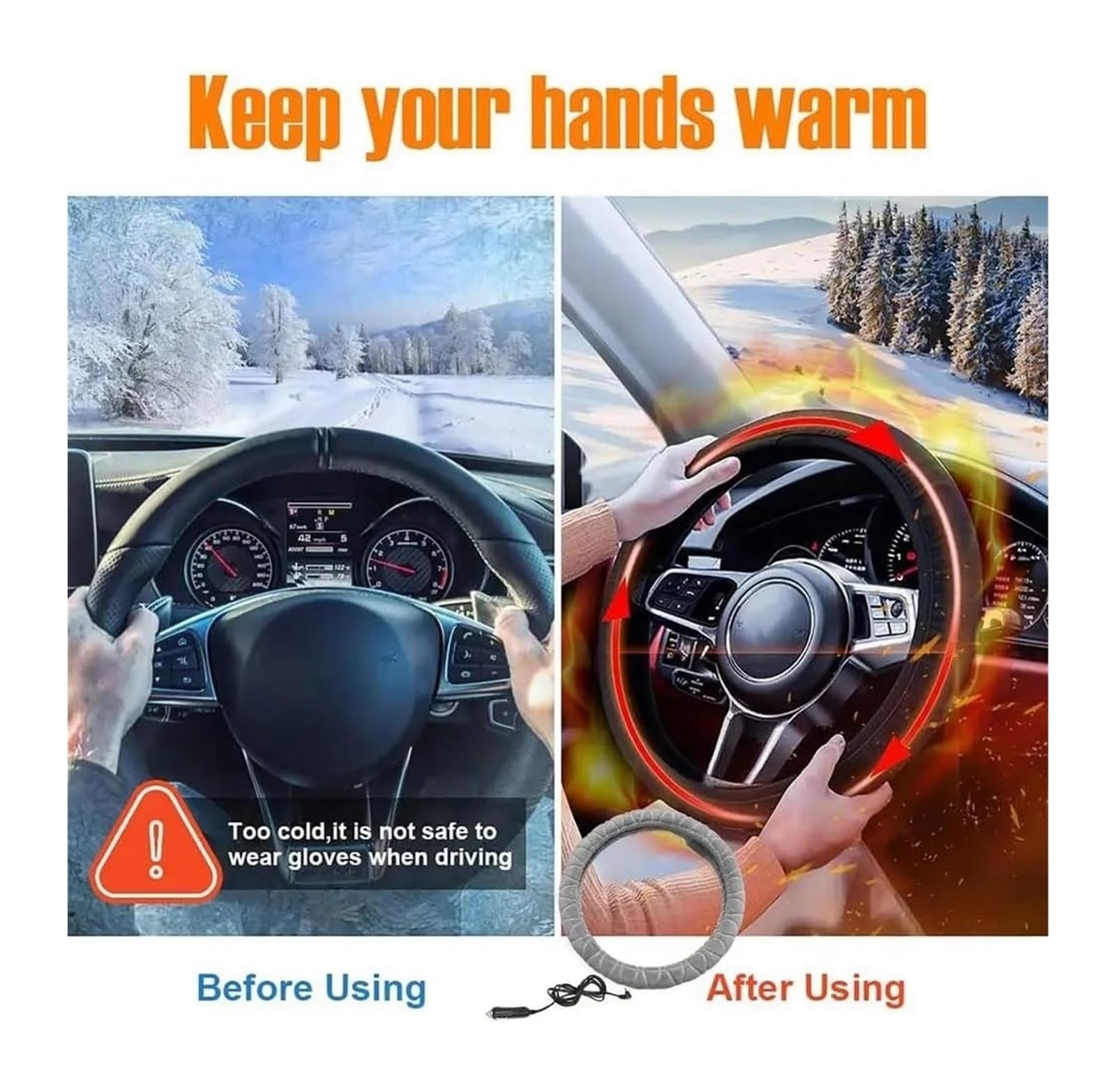 Cubierta Volante Automóvil para Funda Volante Coche con Calefacción Fundas Suaves Al Tacto Y Calefactables Accesorios Universales Protección