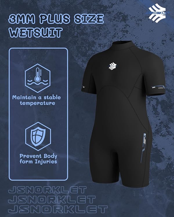 Plus Size Wetsuit for Women Men, 3mm Back Zip Shorty Wetsuit by JSNORKLET - Used condition - Image 3
