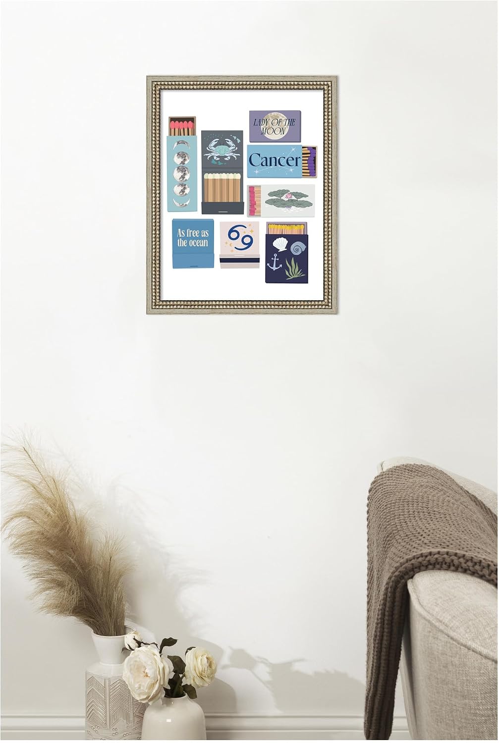 Kate and Laurel Framed Wall Art Print Cancer Matchbooks 14x18 FC by Megan Ryan, 16 x 20, Castellan Silver Frame, Whimsical, Typography Art for Wall Decor