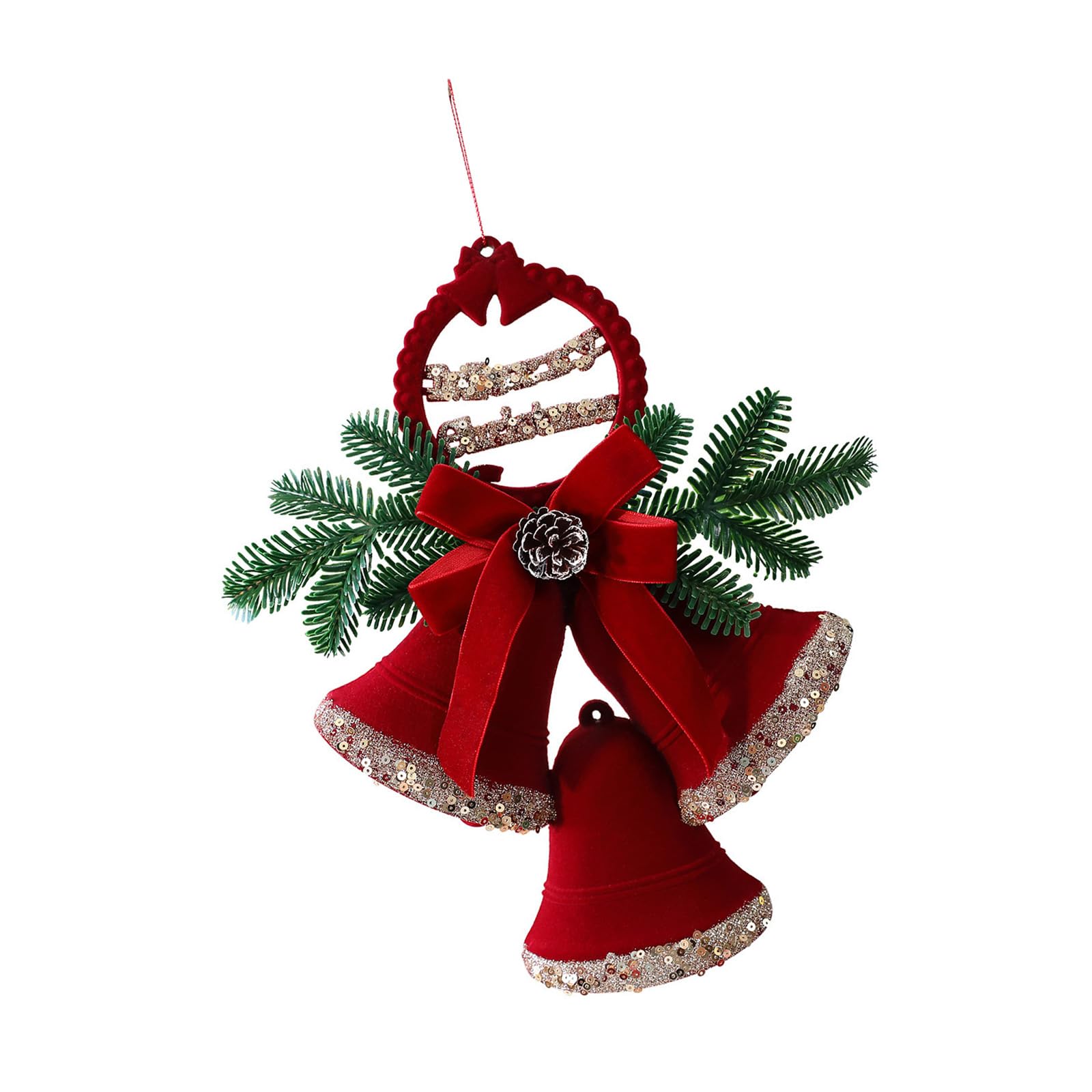 Nucelit Velvety Holiday Bells Ornaments Shatterproof Christmas Tree Decoration for Wreath Mantel Window Festival Tree Christmas Decorations