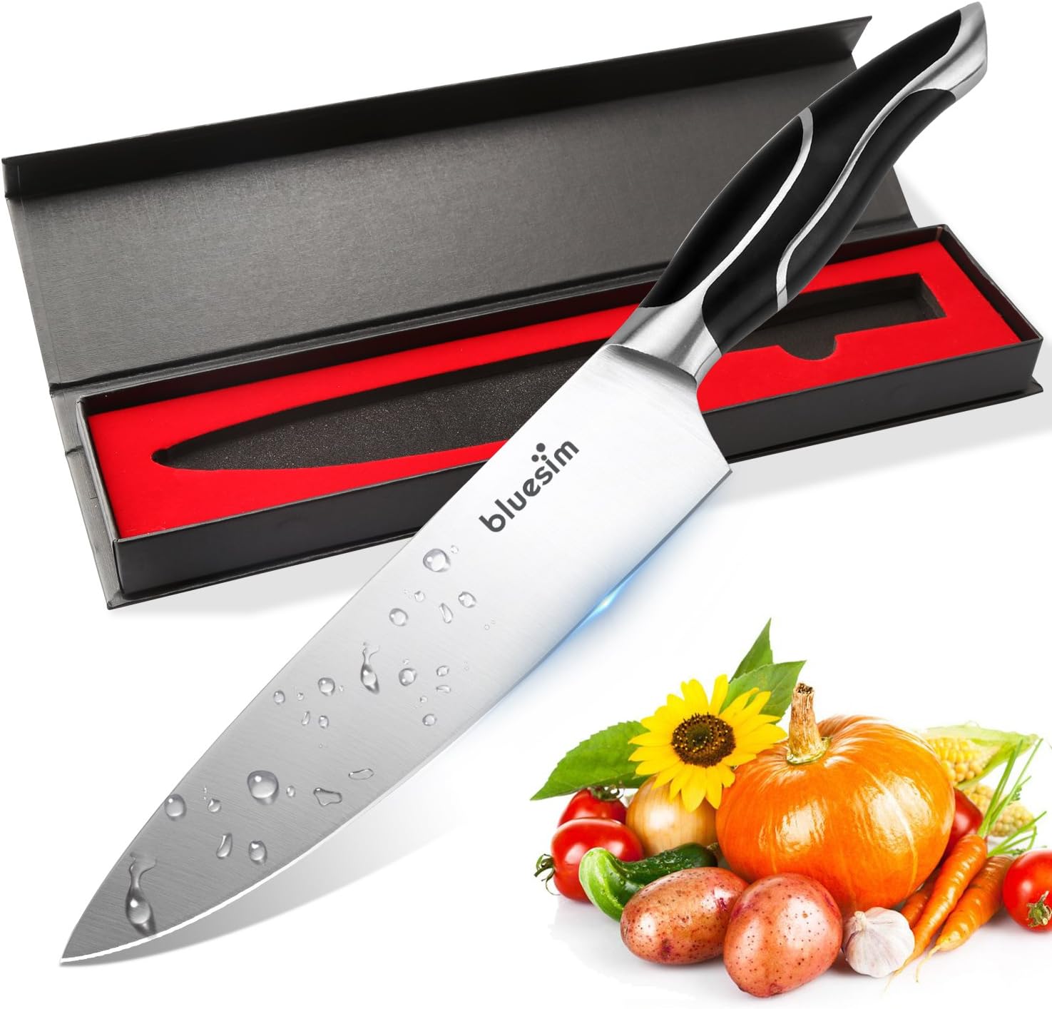 Knife Set,Kitchen Knife Set - Bluesim 5 Piece Matt Black Handle Knives Sets Including Carving Utility Chef and Paring Knives,Chef Knife Set with Gift Box Packaging (3)