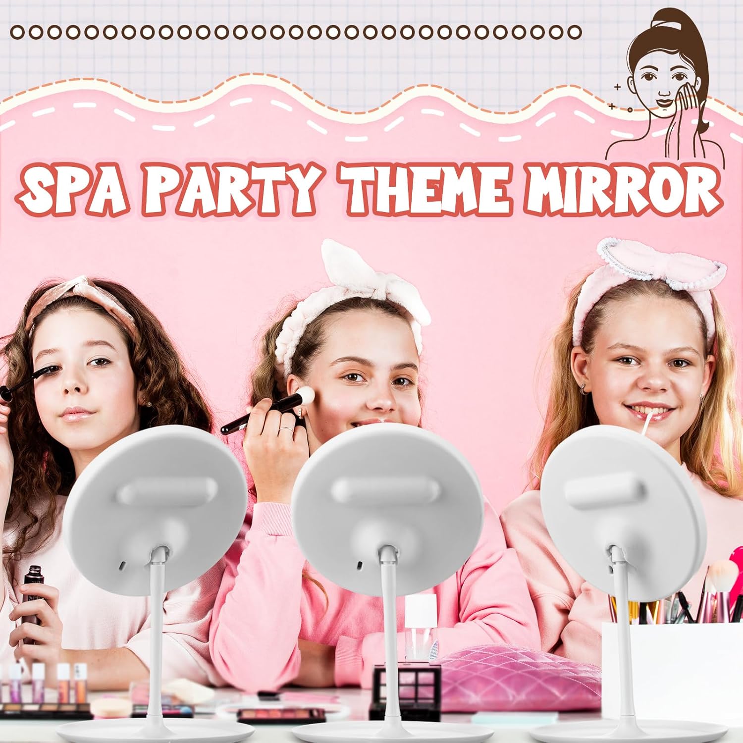 DoubleFill 6 Pcs Spa Party Mirrors Gifts Sleepover Party Favors Make up Table Mirror for Women Girls Mothers Day Accessory Sleepover Supplies Bridesmaid Gifts Slumber Birthday Favors(White)