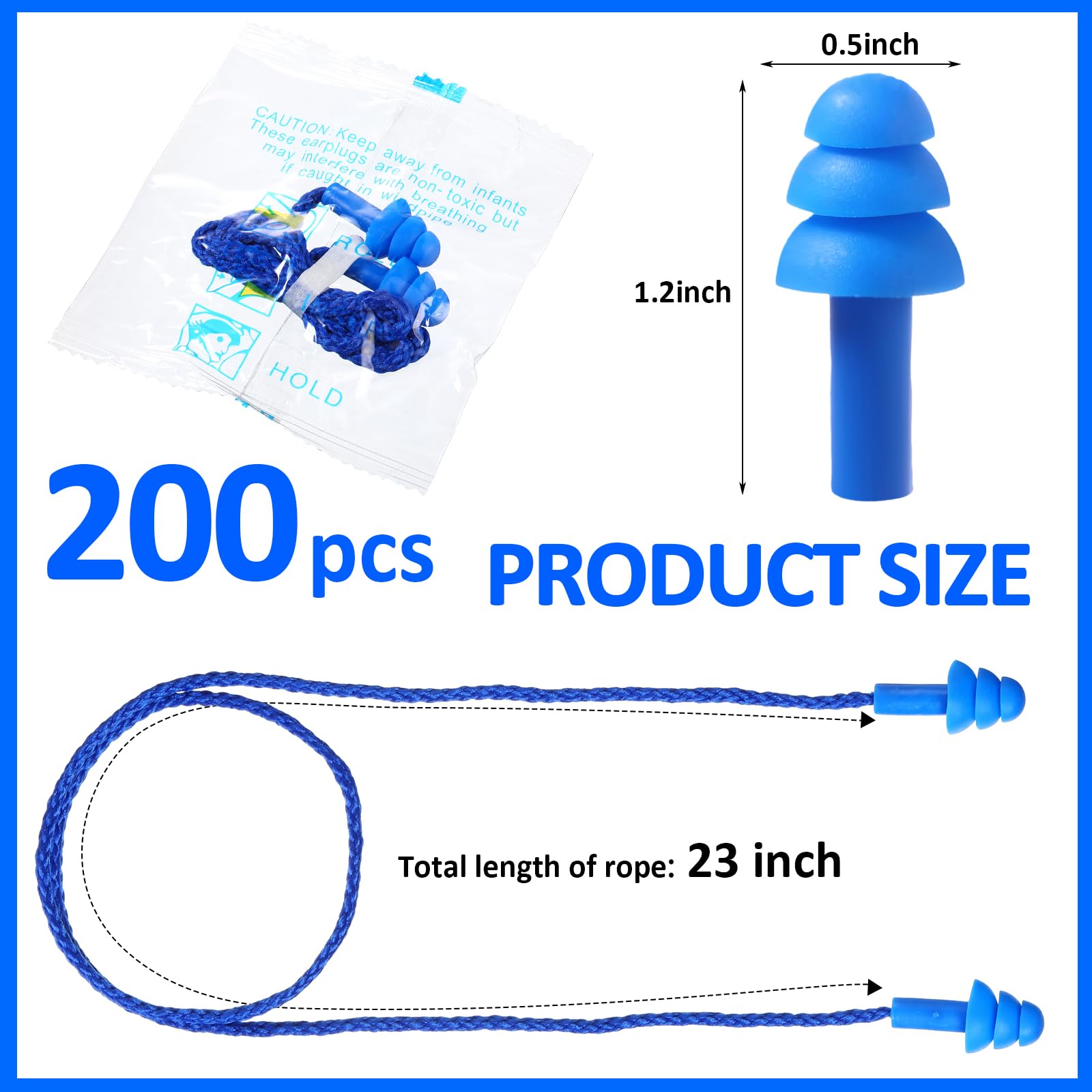 Xuhal 200 pares de tapones para los oídos con cable envueltos individualmente, tapones para los oídos de silicona de calidad, reutilizables, cancelación de ruido del sueño para protección auditiva,