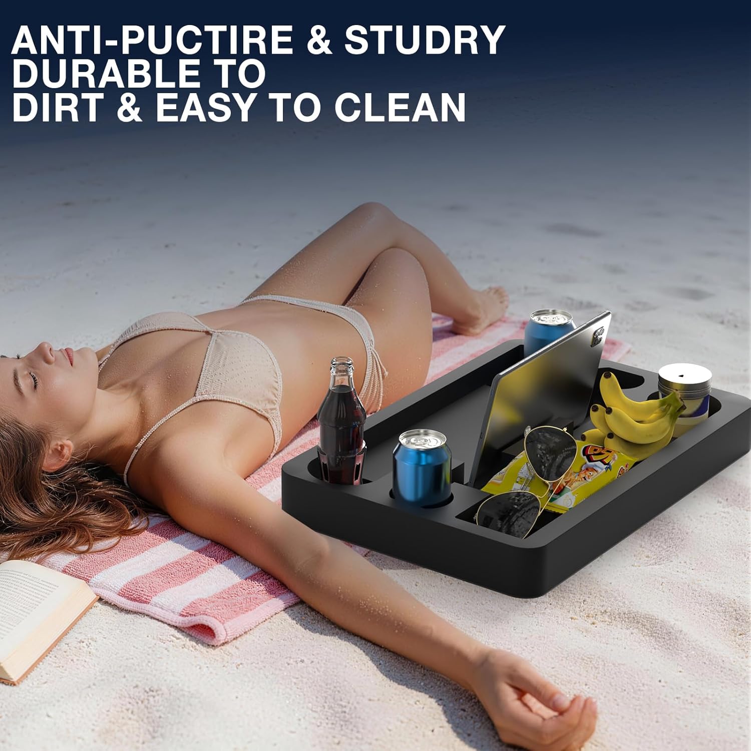 Floating Drink Holder for Pool & Tub, Non-Inflatable Serving Food Tray for Beach & Spa, Drink Floaties, Clever Swiming Accessory, Versatile Mini Table, Refreshment Bar for Party