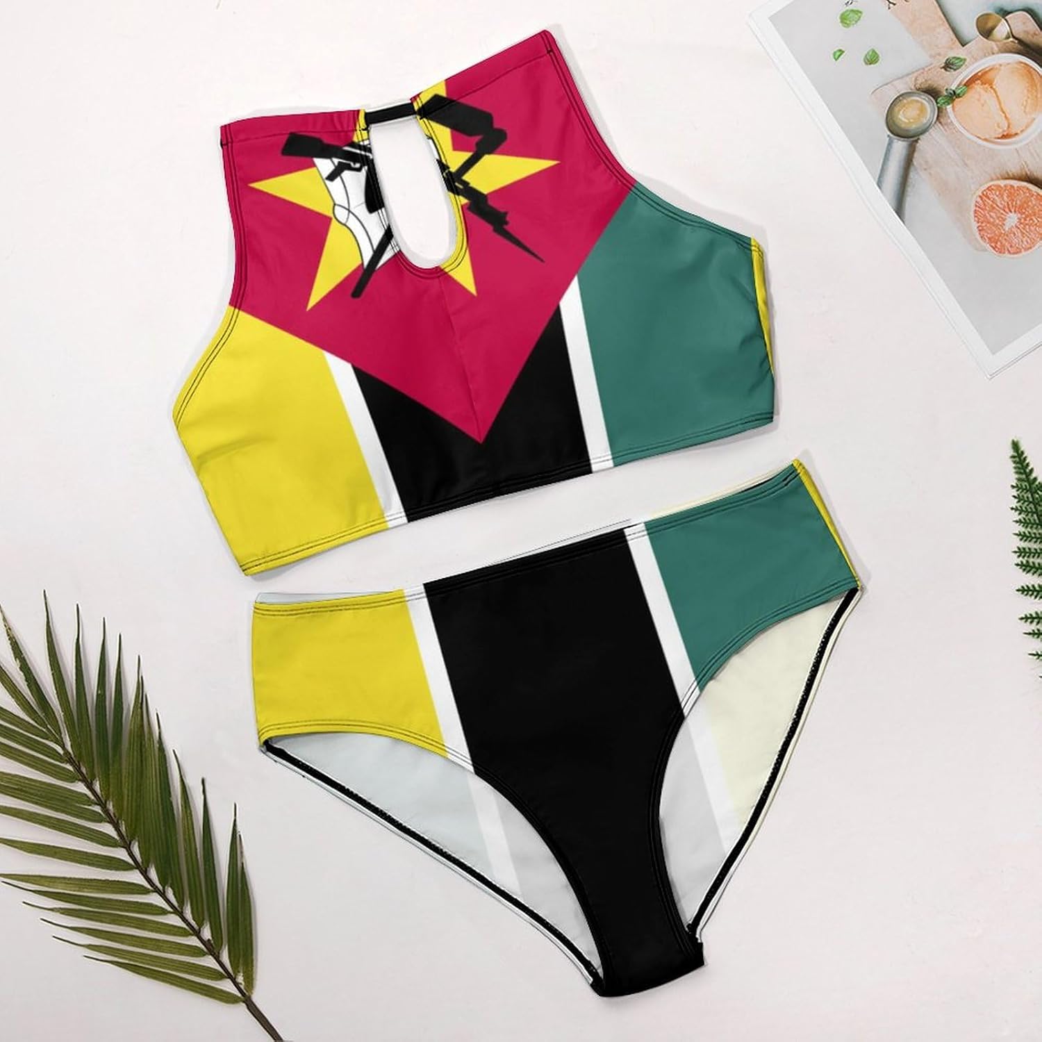 Women's 2 Piece Swimsuit Mozambique Flag Adjustable Strap Swimwear Summer Beach Bathing Suits for Womens