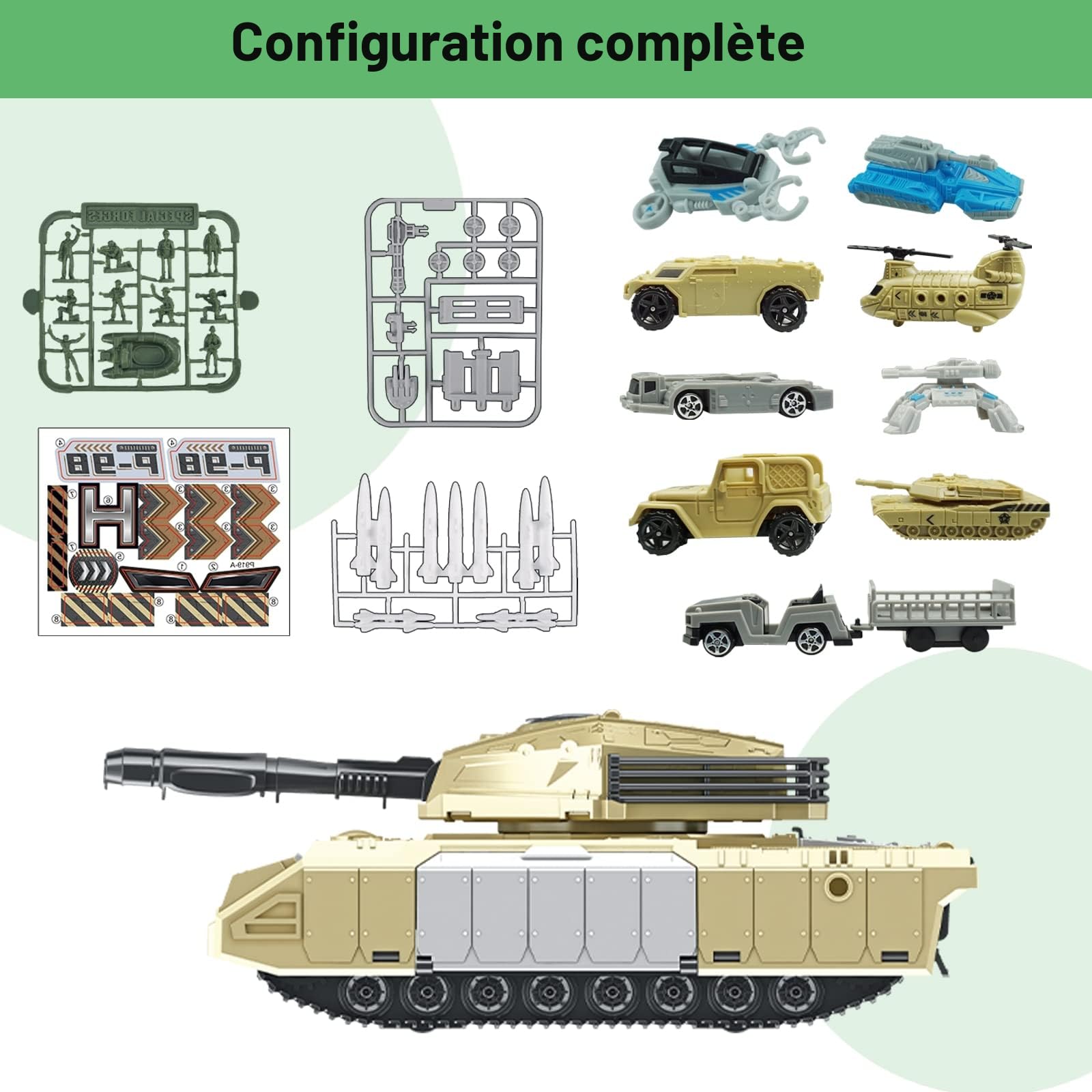 RedCrab Chars Militaire Jouet Set, Tank Transport Militaire Véhicule avec 9 Véhicules Militaires et 9 Petits Soldats -Tourelle Rotative et Lance-roquettes Simulés, Cadeau pour Enfants de 3 Ans