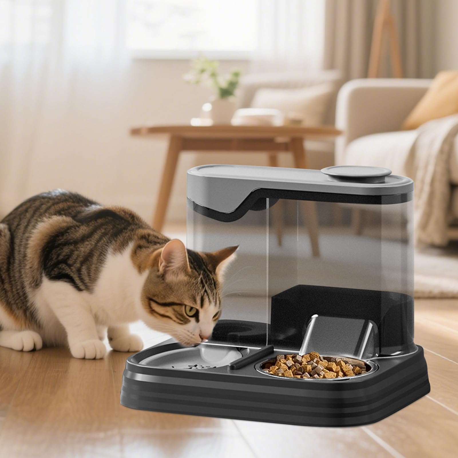 Comedero automático para Gatos， Comedero automático for Gatos y Perros | Bebedero for Mascotas, Ideal for Uso doméstico en Interiores Vacaciones(Black)