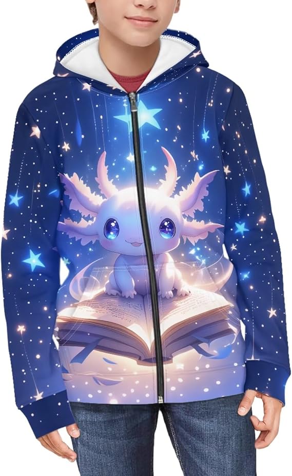 WELLFLYHOM Zip Up Kids Sweatshirts Graphic Girls 6-16 Long Sleeve Hoodies Kangaroo Pocket Athletic Kids Sweater Top