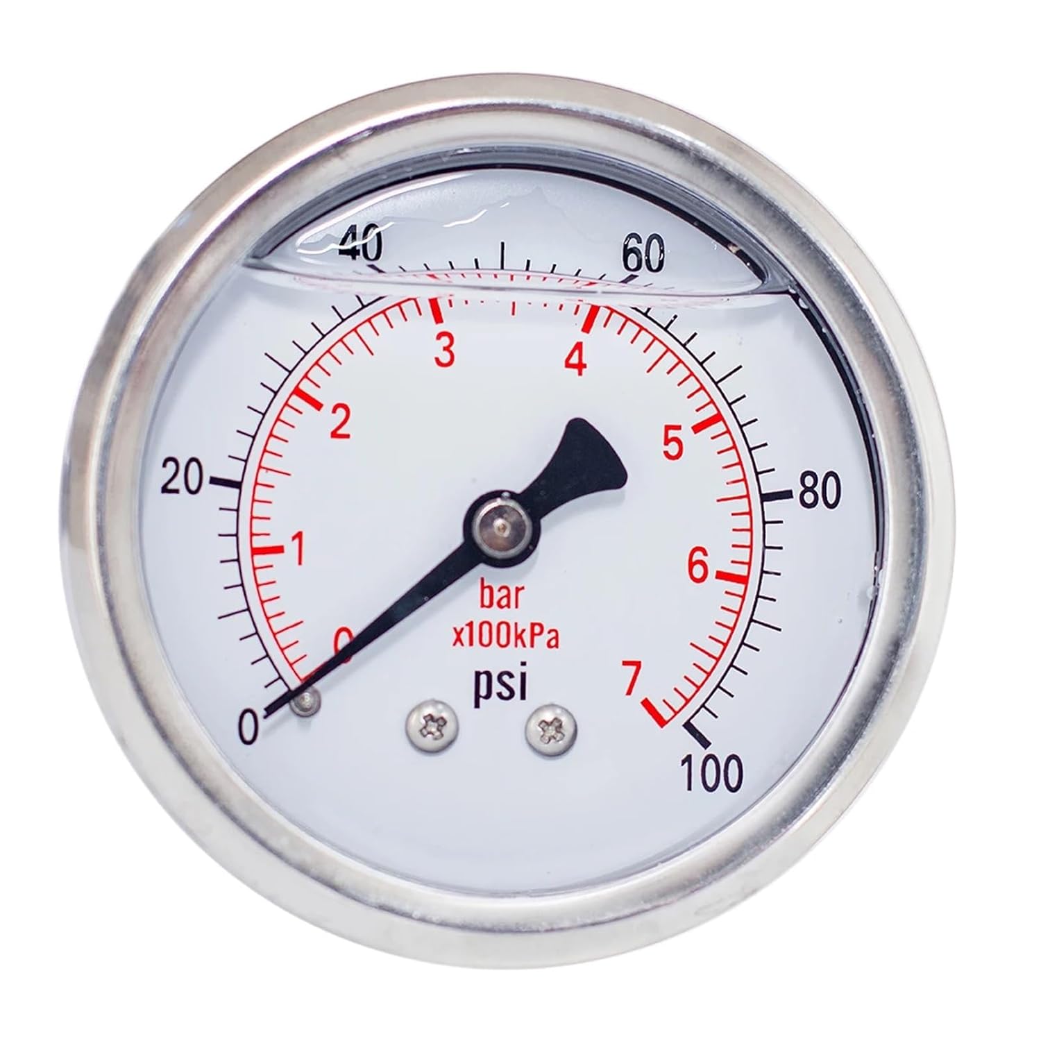 1pc 2.5" Glycerin-Filled Pressure Gauge, 1/4" NPT Back Mount, 30/60/100 PSI & Bar Range, Industrial Grade, Shockproof(0-30 psi 0-2 bar)