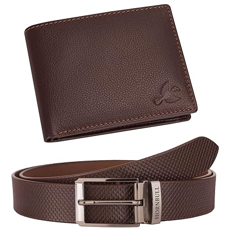HORNBULL Mens Gift Combo Brown Wallet and Belt | Gift Set for Men | Diwali Gift Hamper for Men | Wallets Men BW69117