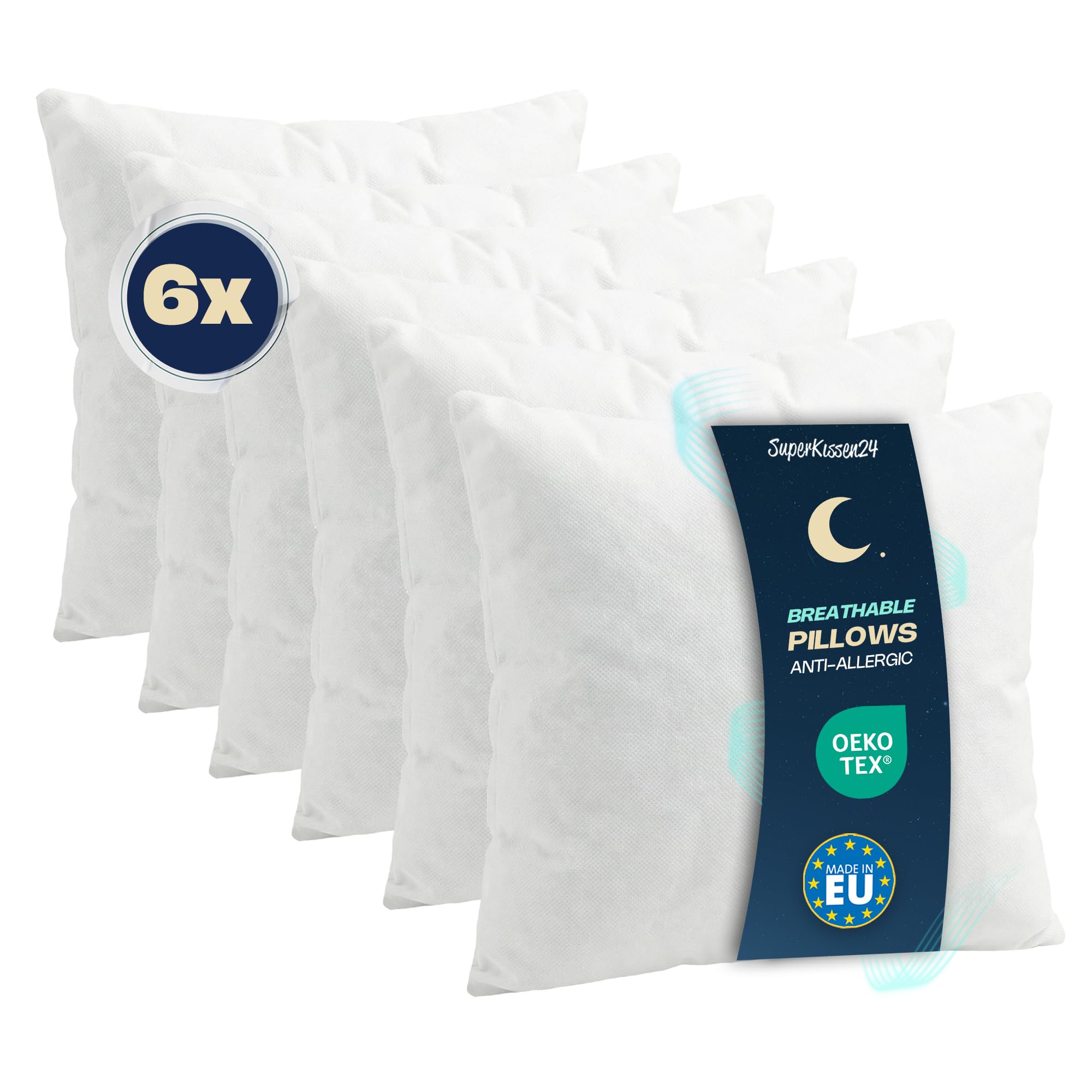 SuperKissen24. Lot de 6 Oreillers Moelleux - Coussin avec Garnissage Fibre Polyester - Lavable Rembourrage Coussin - Hypoallergenique Coussin de Canapé Decoratif - Good Sleep Blanc 40x40 cm