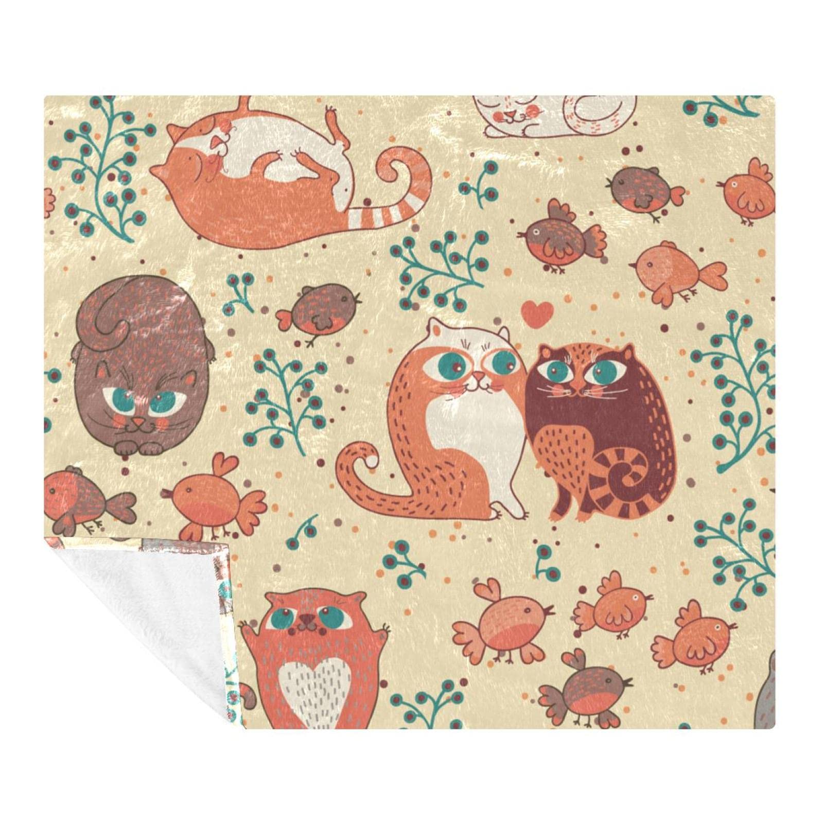 Dessin animé drôle animaux chats oiseaux sur plaid peluche doux