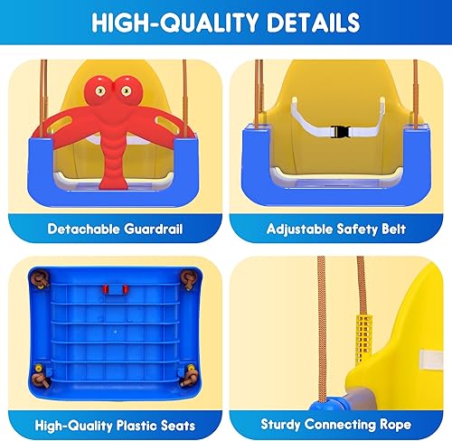 Miniatura 3 de Juego de columpios 3 en 1 para niños pequeños, columpio para bebé con cinturón de seguridad, para interiores y exteriores, asiento de columpio para