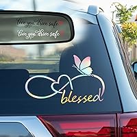 JUYQZ 3PCS Holographic Infinity Heart Car Stickers - Love You Drive Safe Vinyl Decals, Waterproof Rear Window Mirror Accessories, Cute New Driver Gift for Women & Family