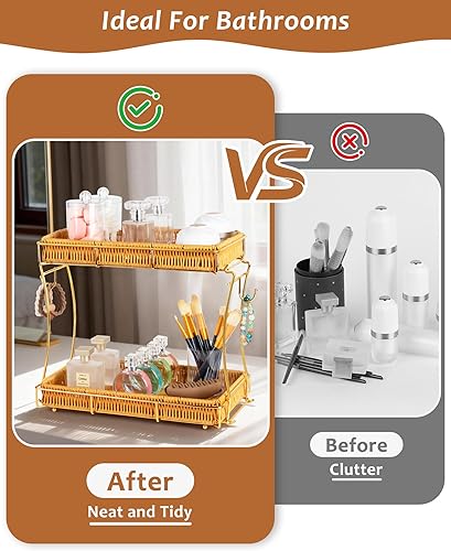 Miniatura 6 de REFLYING Organizador de baño, organizador de perfumes, organizador de maquillaje, estante de almacenamiento de cosméticos, bandeja de tocador,